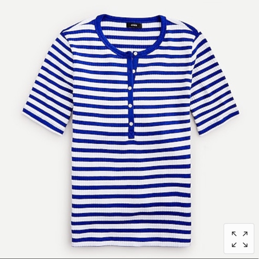 NWT J. Crew Ribbed Elbow-Sleeve Henley in Stripe